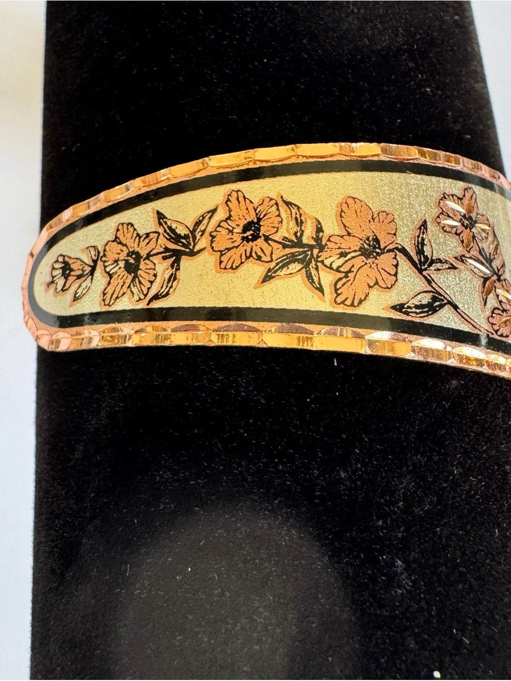 Copper Reflections Etched Kitty Cat Flower Cuff Bracelet